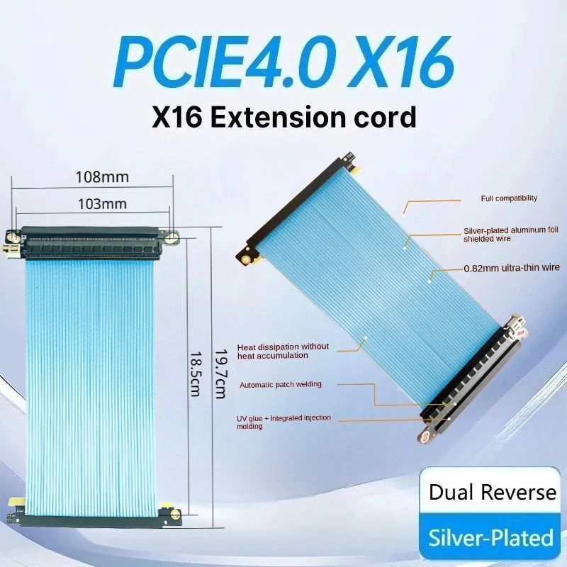 Itx Gpu Riser Pcie 4.0 16X - Çift Ters Pcie 4.0 Yükseltici Kablo